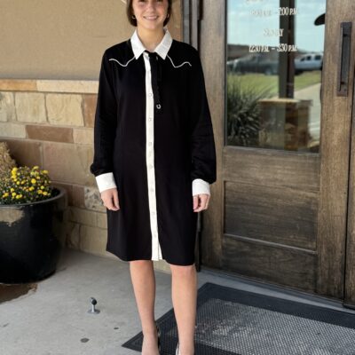 Womens Wrangler L/S Pearl Snap Dress Black/White