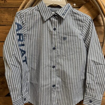 Girls Ariat Kirby L/S Button Down  Silver/Denim Stripe