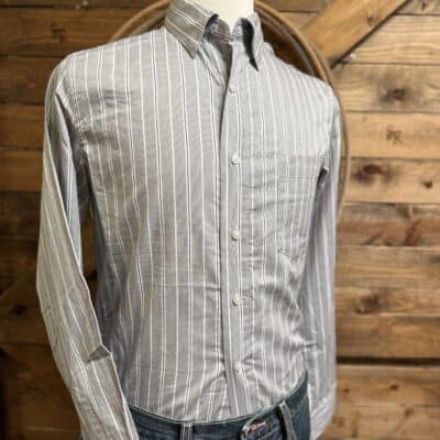 Mens Wrangler/CoJo Classic L/S Button Down White/Grey Stripe