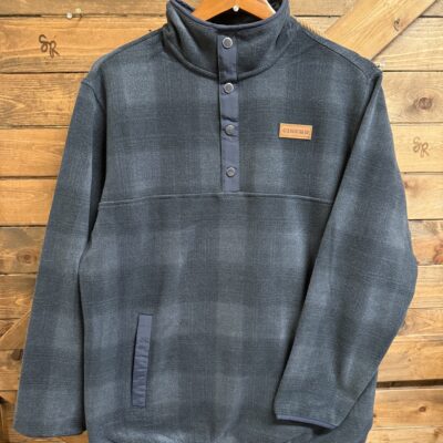 Mens Cinch Fleece 1/4 Button Pull Over Navy Plaid