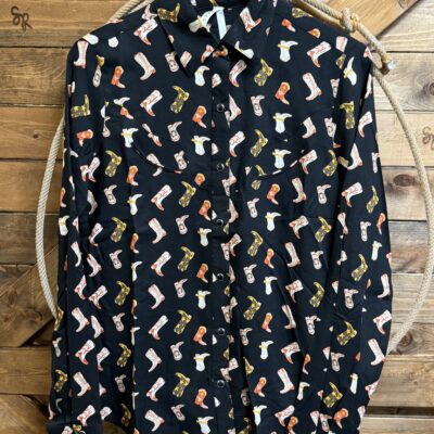 Womens Roper Western Pearl Snap Blouse Boot Print