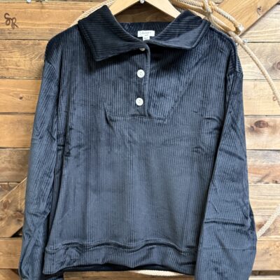 Womens Dylan Midnight Ribbed Velour Top Black