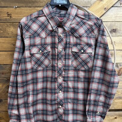 Mens Rock&Roll L/S Tek Stretch Pearl Snap Brushed Plaid