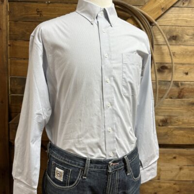 Mens Panhandle Slim L/S Button Down Shirt Blue/White Stripe