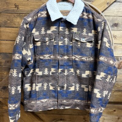 Mens Wrangler Jacquard Button Down Sherpa Jacket