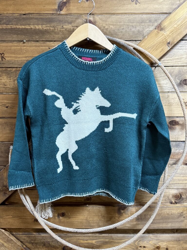 Girls Rock&Roll Horse Rider Sweater Teal - Saddle Rags