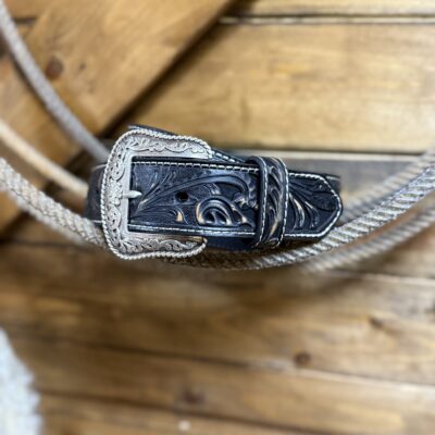 Womens Ariat Black Floral Embossed Belt 1.5"