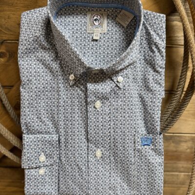 Mens Cinch Classic L/S Button Down Blue/White Square Print