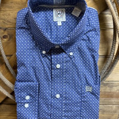 Mens Cinch Classic L/S Button Down Royal Blue Print