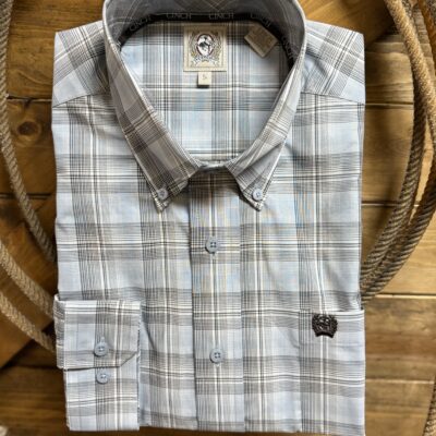 Mens Cinch Classic L/S Button Down Light Blue Plaid