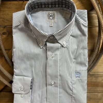 Mens Cinch Classic L/S Button Down White/Blue Stripe