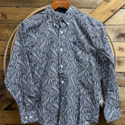 Boys Cinch L/S Paisley Button Down Blue/Grey