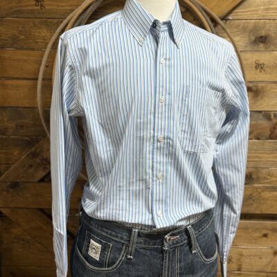 Mens Cinch Modern Fit L/S Button Down Blue/White Stripe