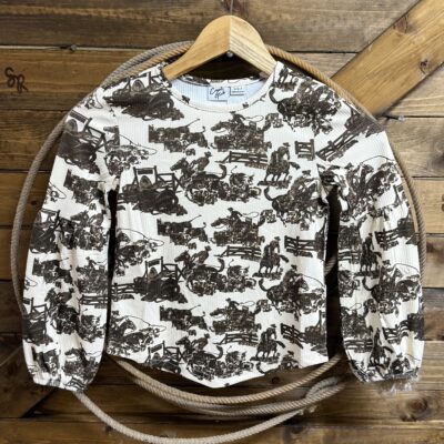 Girls Cruel Girls L/S Blouse Cream Cowboy Print