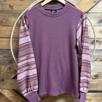 Womens Cruel Denim L/S Waffle Top W/Sheer Sleeves Burgundy