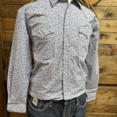 Mens Panhandle Slim L/S Pearl Snap Shirt Blue Floral Print