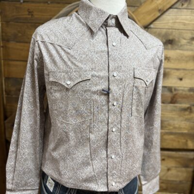 Mens Panhandle Slim L/S Pearl Snap Taupe Paisley