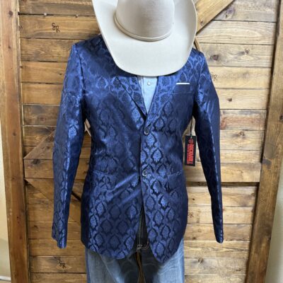 Mens Rock&Roll Sport Coat Metallic Navy Print