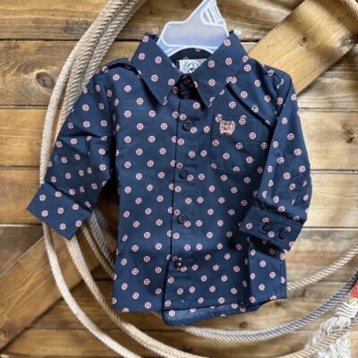 Boys Infant Cinch L/S Button Down Navy/Pink Print