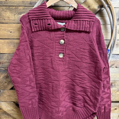 Womens Ariat Pullover Button Sweater Cabernet