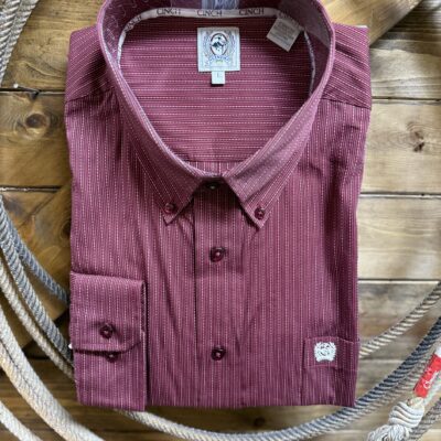 Mens Cinch Classic L/S Button Down Burgundy/White Stripe