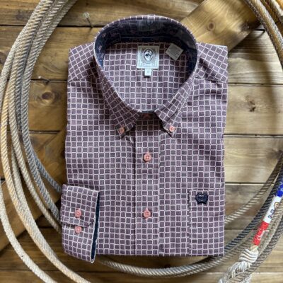 Mens Cinch Classic L/S Button Down Pink/Navy Square Print