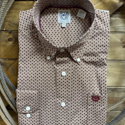 Mens Cinch Classic L/S Button Down Brown/Maroon Print