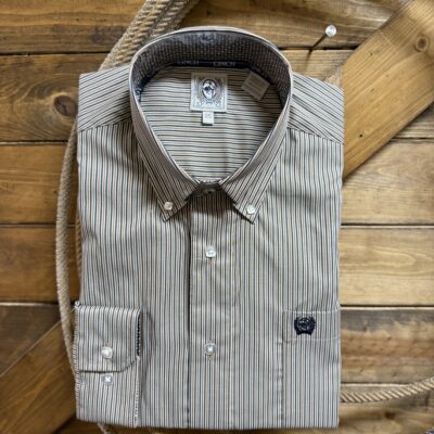 Mens Cinch Classic L/S Tencel Button Down Brown Stripe