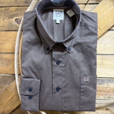 Mens Cinch Classic L/S Button Down Brown/Blk Houndstooth