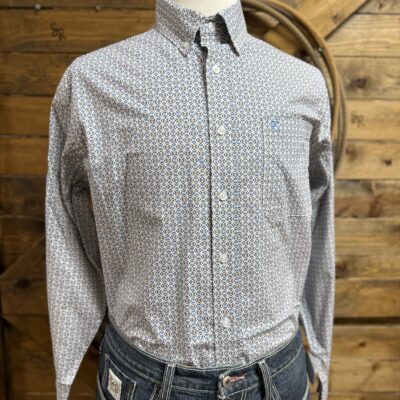 Mens Panhandle Slim L/S Button Down Blue/Blue Wht Print