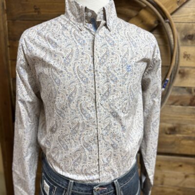 Mens Panhandle Slim L/S Button Down Blue/Beige Paisley