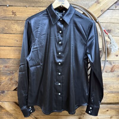 Womens Cruel Denim L/S Satin Pearl Snap Blouse Black