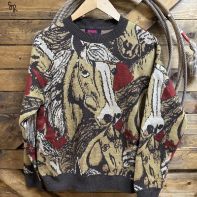 Womens Rock&Roll Heavy Knit Horse Sweater Mauve