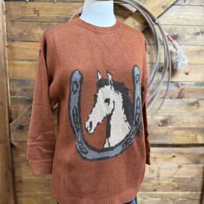 Womens Rock&Roll Horse Sweater Burnt Orange