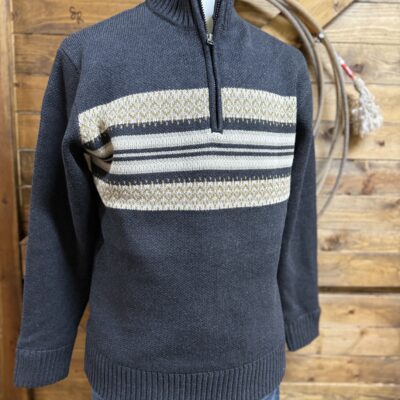 Mens Cinch 1/4 Zip Lined Knit Sweater Charcoal Print