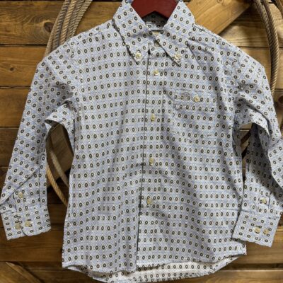 Boys Wrangler Classic L/S Button Down Blue/Black Print