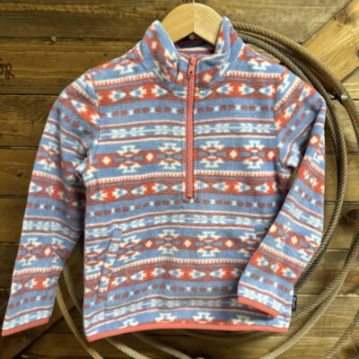 Girls Wrangler Sherpa 1/2 Zip Pullover Blue/Pink Aztec