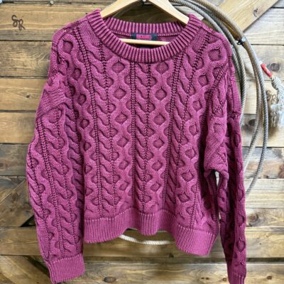 Womens Rock&Roll Cable Knit Sweater Burgundy