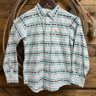 Youth Ariat Classic L/S Button Down Ice Green Aztec