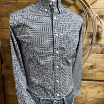 Mens Panhandle Slim L/S Button Down Blk/Grey Print