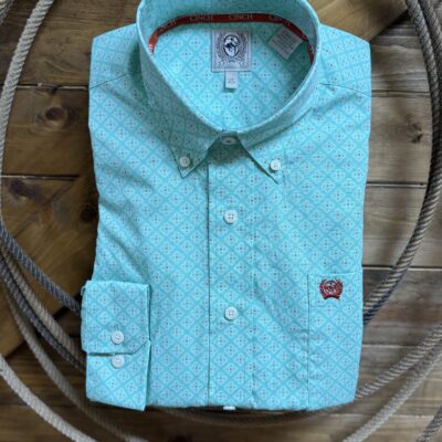 Mens Cinch Classic L/S Button Down Teal/Red Floral Print