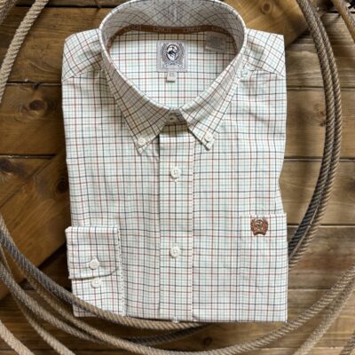Mens Cinch Classic L/S Button Down Cream/Teal Plaid