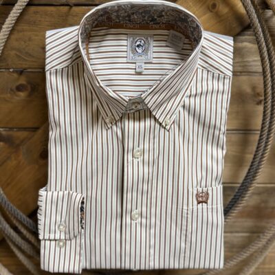 Mens Cinch Classic L/S Button Down Cream/Brown Stripe