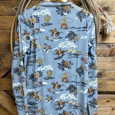 Womens Cruel Denim L/S Mock Neck Mesh Top Western Print