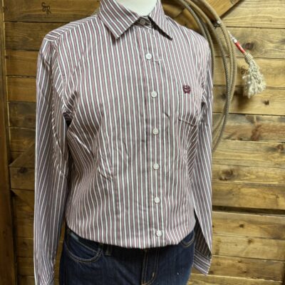 Womens Cinch Classic Tencel L/S Button Down Burgundy/White Stripe