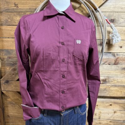 Womens Cinch Classic L/S Button Down Burgundy Stripe
