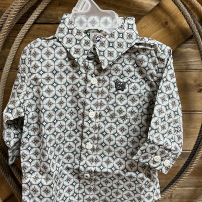 Boys Infant Cinch Classic L/S Button Down Teal/Green Geo Print