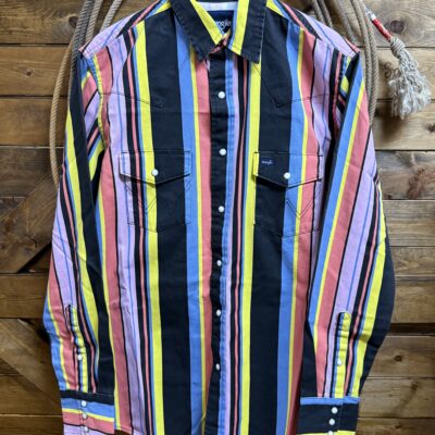 Mens Wrangler Vintage L/S Brush Popper Neon Stripe