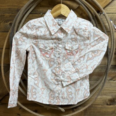 Girls Wrangler L/S Pearl Snap Top White Western Stitch