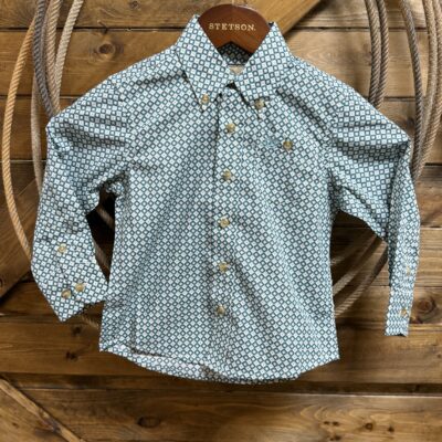 Boys Wrangler Classic L/S Button Down Turquoise Diamond Print